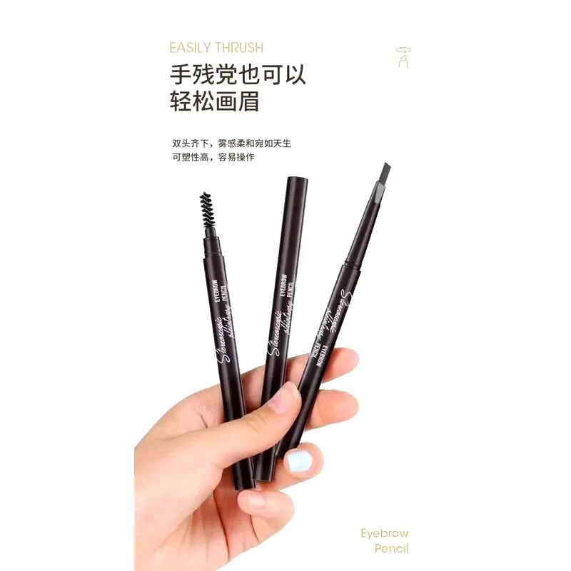2 in 1 pensil alis anti air putar otomatis eyebrow pensil dengan sikat alis pencil 3