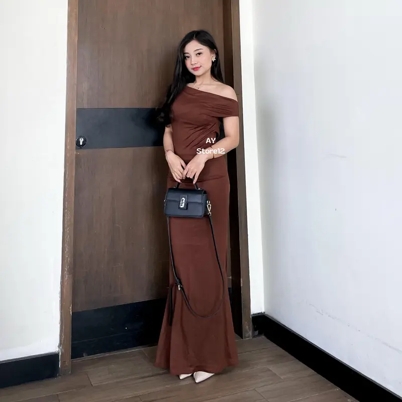 Aystore12 - Setelan Aluna Rok Mermaid dan Atasan Wanita Spandeks Premium Bodycon - Panjang, Formal 2