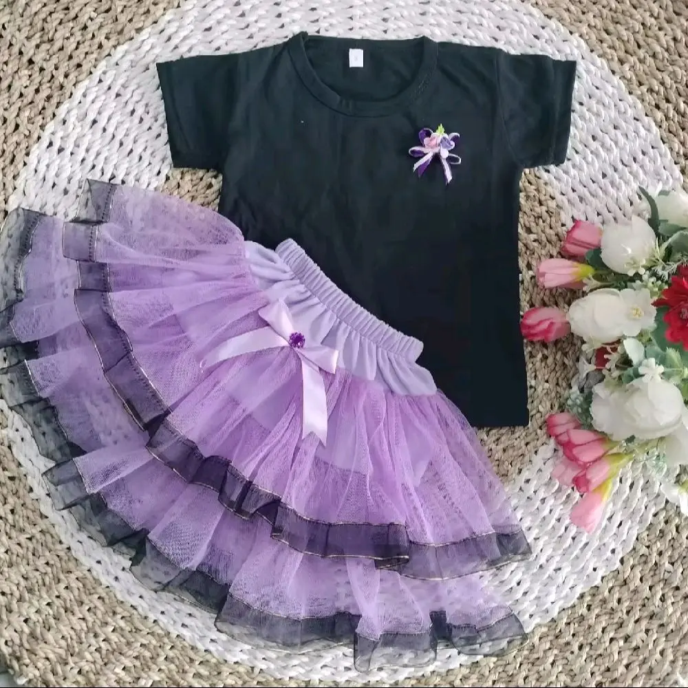 setelan kaos dan rok tutu pita anak perempuan untuk umur 1-2 tahun Bayi
