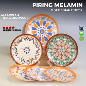 TOPTREE Piring Aesthetic Melamin Asli (Keramik Imitasi) 8/9 inch  Tebal Anti Pecah Tahan Panas Alat Kitchenware Makan Plastik