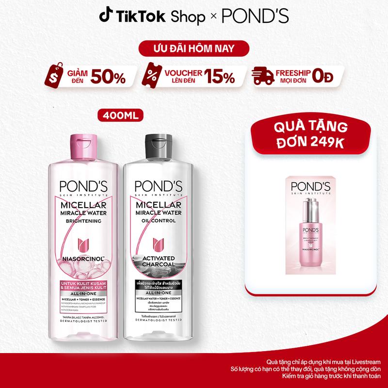 3FS Nước tẩy trang đa công dụng Pond's sạch sâu, dưỡng sáng, thu nhỏ lỗ chân lông 400ml