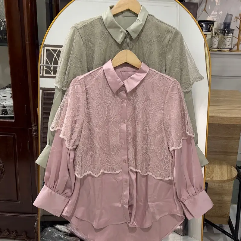 Kemeja silk polos mix renda premium quality
