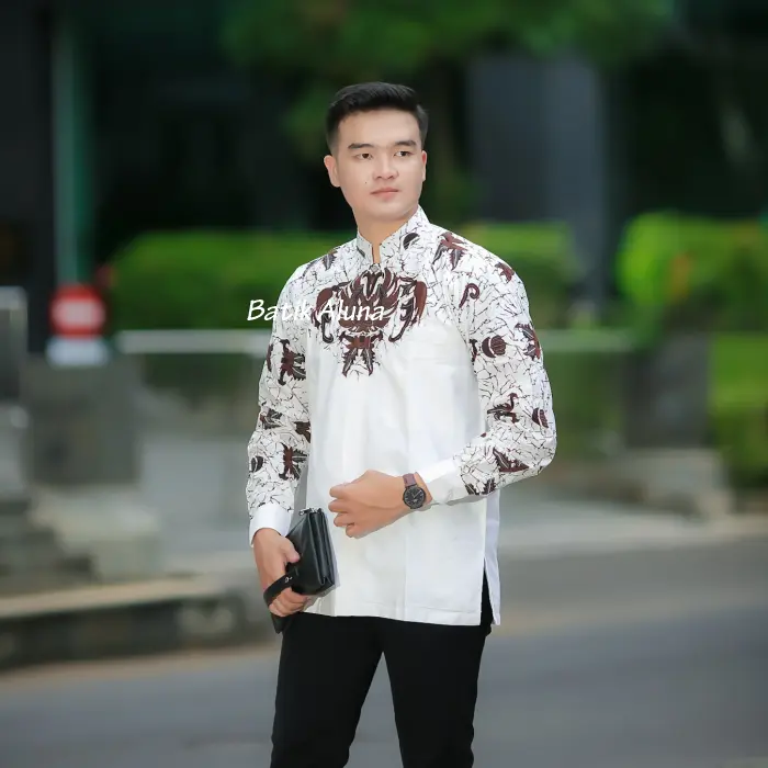 Baju Koko Pria Batik Lengan Panjang Premium Muslim Modern Produksi Batik Aluna MBA 001 1