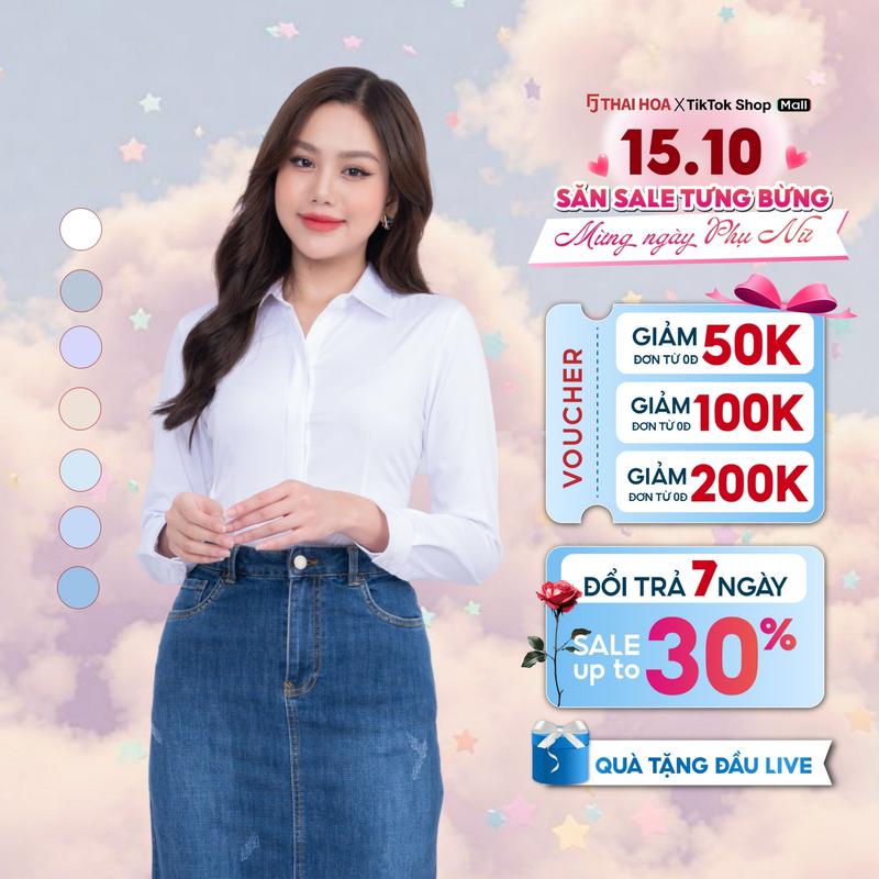 Áo 103 chất liệu sợi tre trơn cao cấp giấu cúc Thái Hòa công nghệ mới 23ASW-103 (NEW),  form slimfit có chiết ly eo - Top