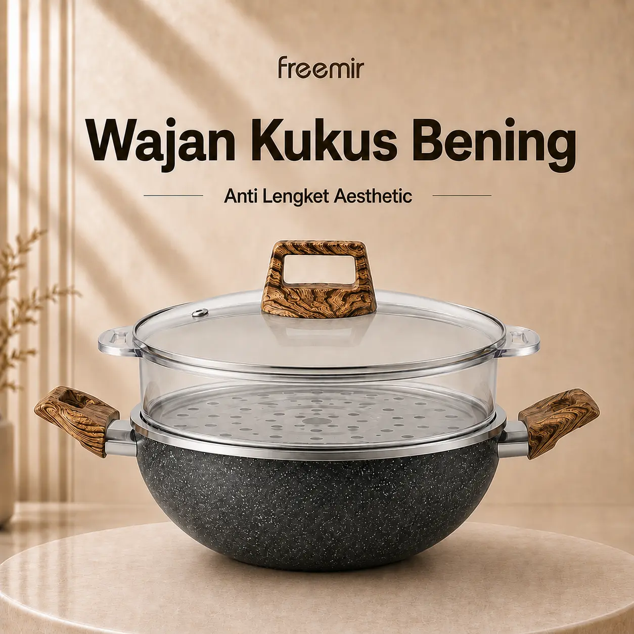 [XCLSV Kokopanci] freemir Combo Wajan Kuping 24 Cm Anti Lengket + Kukusan Transparan Alat Masak Pengukus Steamer Pot Multifungsi Kitchenware
