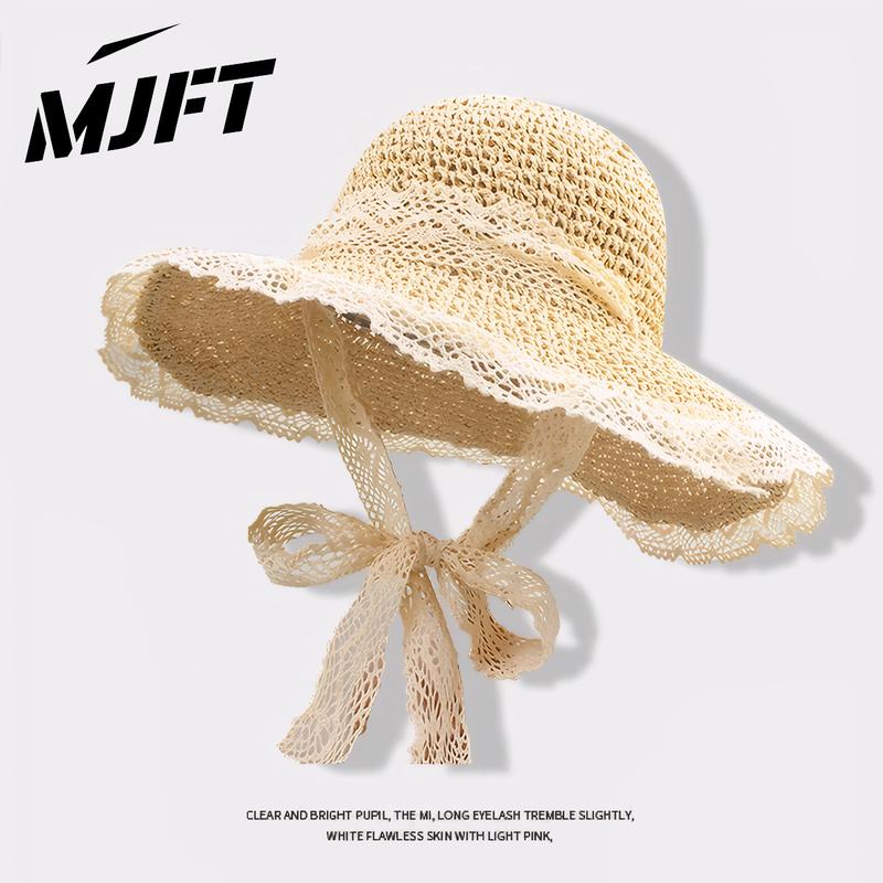 Nón cói Mềm Viền Ren Mũ cói đi biển cho nữ 12cm nón cói vành to chống nắng phong cách quý bà Thích hợp cho du lịch và nghỉ dưỡng Hat Cap Women
