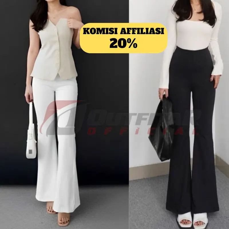 OUTFITAR -  Flare Pants Highwaist Cutbray - Celana Panjang Wanita 0