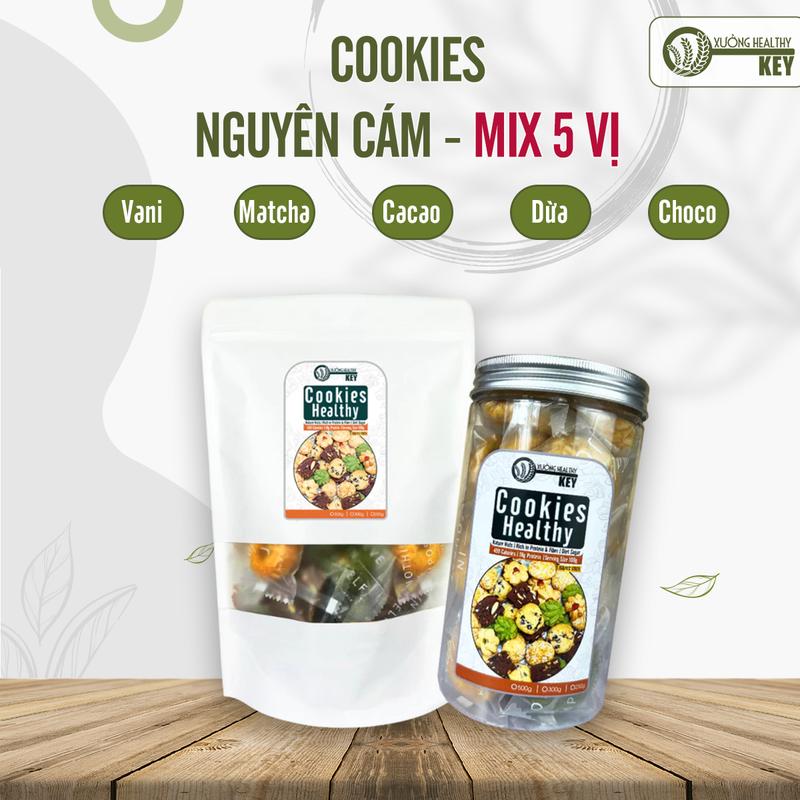  Bánh Cookies nguyên cám mix hạt ngũ cốc Healthy Key - 500gr Mix 5 vị - Vani Cacao Matcha Cơm dừa Chocolate Chip - Bánh Quy ăn vặt Thức Ăn Snack Food  Socola bánh Biscotti 