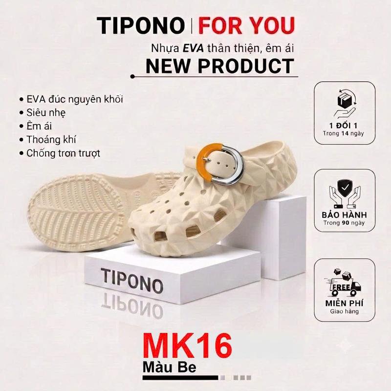 TIPONO MK16 Dép Sục Nam Nữ Họa Tiết Gai Sầu Riêng 3D Phối Khóa Kim Loại Tôn Dáng Nhựa EVA Êm Nhẹ Chống Trượt Đi Mưa