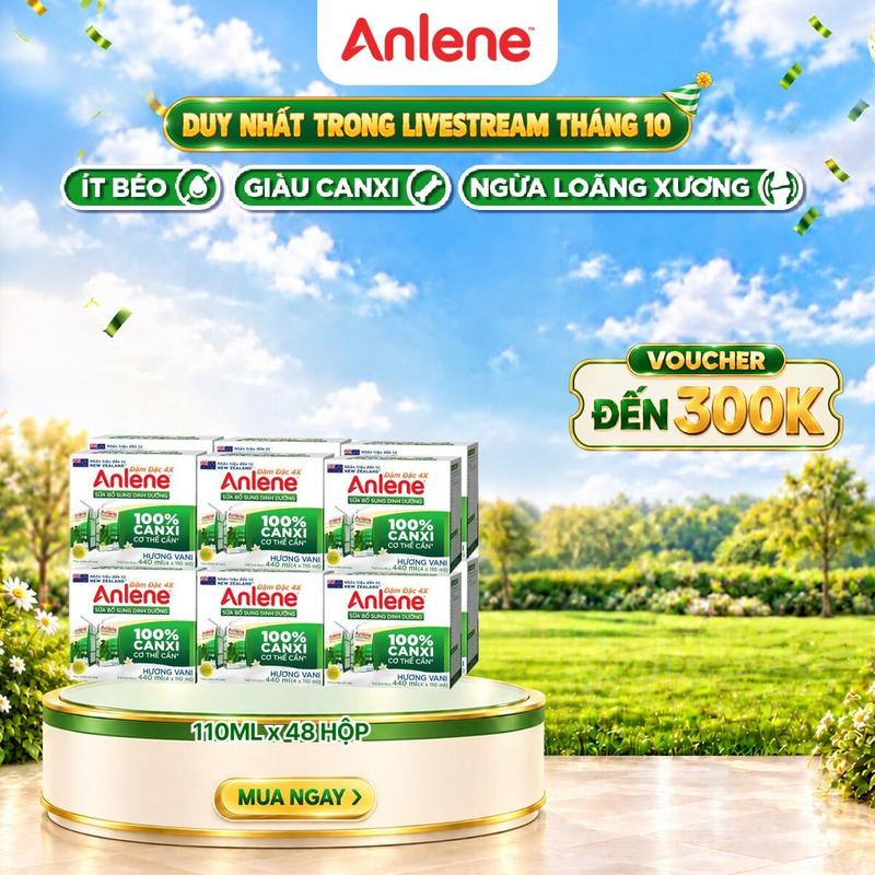 Thùng 48 hộp Anlene Đậm Đặc pha sẵn tiện lợi hương Vani (4 hộp x 110ml) giàu canxi giúp xương chắc khỏe