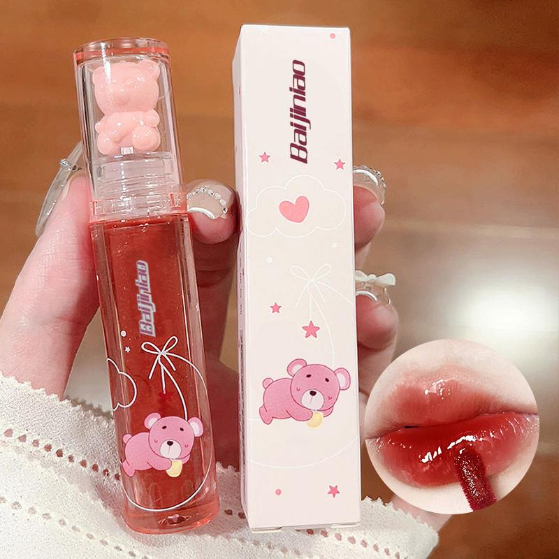 Product Introduction of 6 color Crystal frozen berry bear lip glaze,Durable Waterproof And Stain-resistant Transparent Film-forming Lip Gloss, Full Lip Color Good Gift For Women Lipstick Makeup Cosmetic Dewy Mirror Lip Care 12