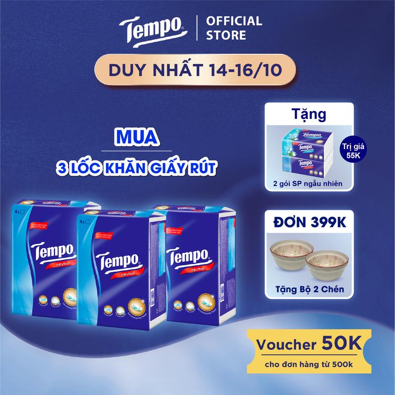 [MUA 3 LỐC TẶNG 1 HỘP KHĂN RÚT GỖ TÁO] Khăn Giấy Rút Tempo 4 Lớp Bền Dai - Thương Hiệu Đức (Lốc 4 Gói) Giấy Ăn
