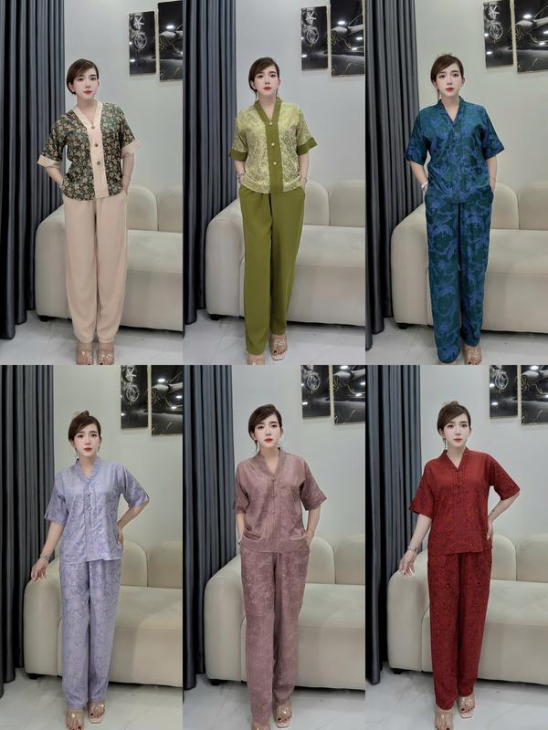 Đồ Bộ Cổ Bài Lai Lụa Gấm Phối Mịn, Nhẹ, Tay Lỡ, 3 Nút KYMShop full size dưới 76kg Mã BL 01-14.