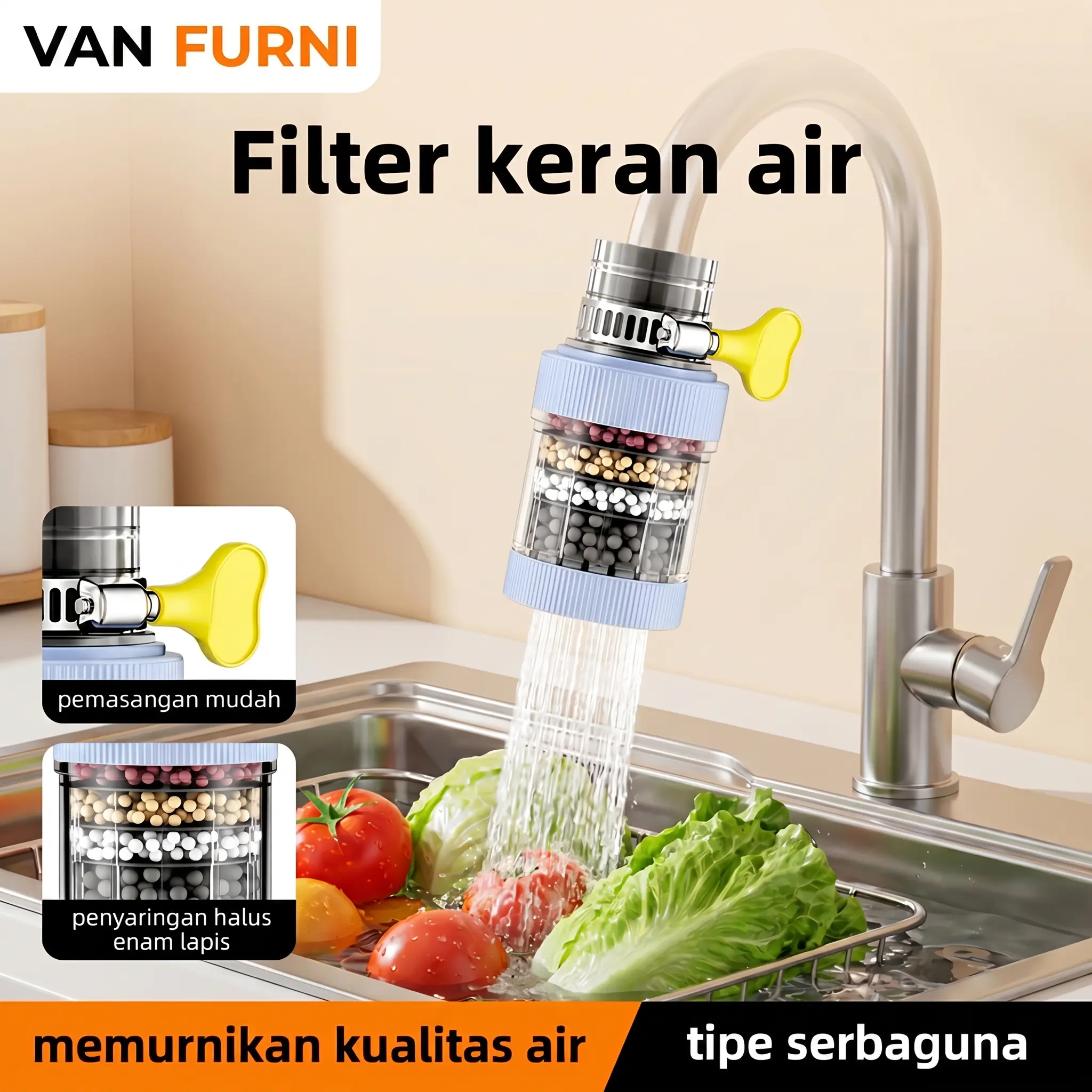 Saringan Air Kran Filter Sambungan Keran Wastafel Dengan 4 Lapis Penyaring Water Filter Karbon