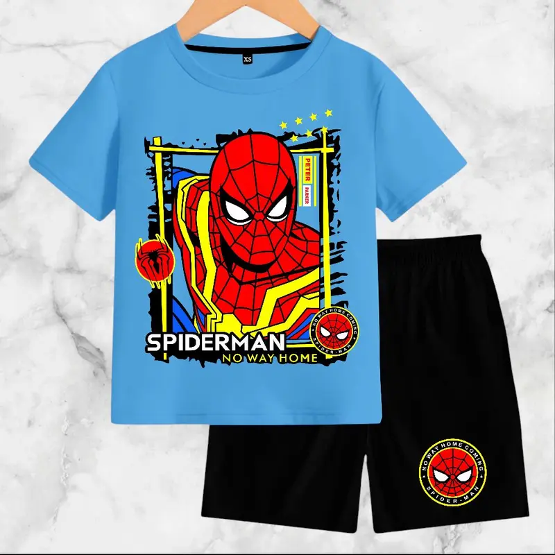 Setelan Baju Anak-Anak Spiderman Kaos Catton Soft 24s DTF/Digital Berat Badan XS-XXXL Fashion Kids - Motif, Celana 7