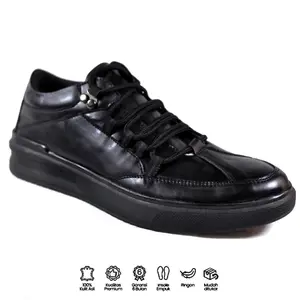 Warka X Haliz NOAM - Sepatu Oxford Pantofel Pria Bahan Kulit Sapi Casual Formal Kerja Kuliah Kondangan Shoes Kasual Karet Hitam