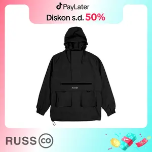 Russ Jacket Anorak Pria Bone Black ( Up To Big Size ) Casual Jaket Outdoor Kerah Nyaman Parasut Distro