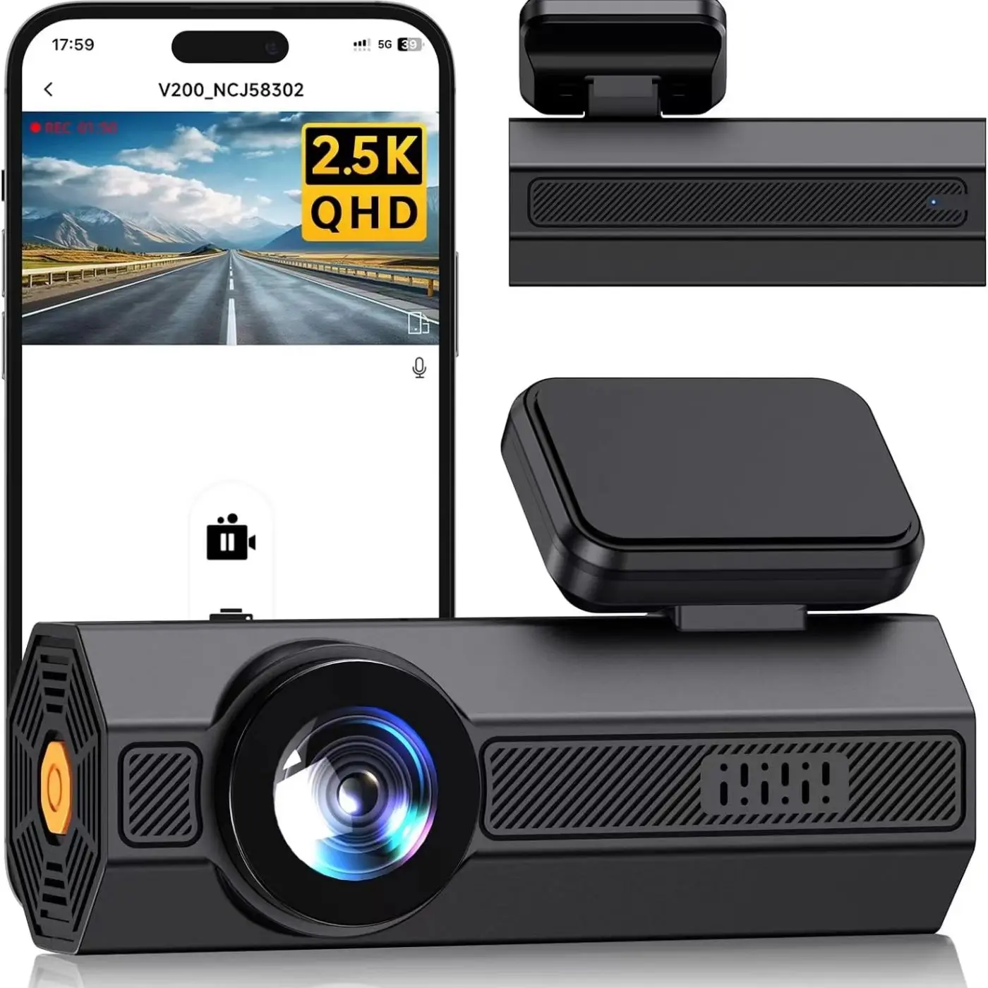 Front 1440P dash cam: mini dash cam suitable for all cars, 1440P in car camera, WiFi dash cam with WDR night vision function, circular recording, 160 ° wide angle, G-sensor