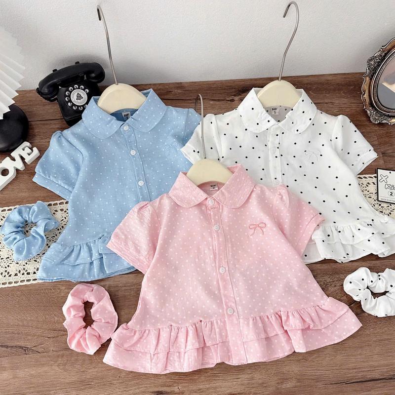   Song  Ngư   Áo Sơ Mi Nơ Thêu  TẶNG DÂY BUỘC TÓC  Chất Đũi Mềm  Mát Cho Bé Gái  Size 10-30 Kg  