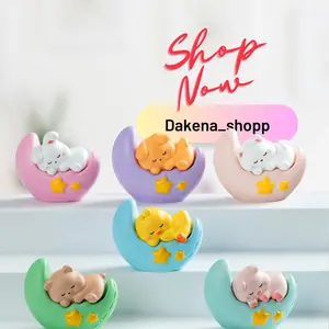 ORNAMEN MINIATUR HEWAN IMUT TIDUR DI BULAN HIASAN MEJA DEKORASI KAMAR - ANIMAL SLEEP ON MOON
