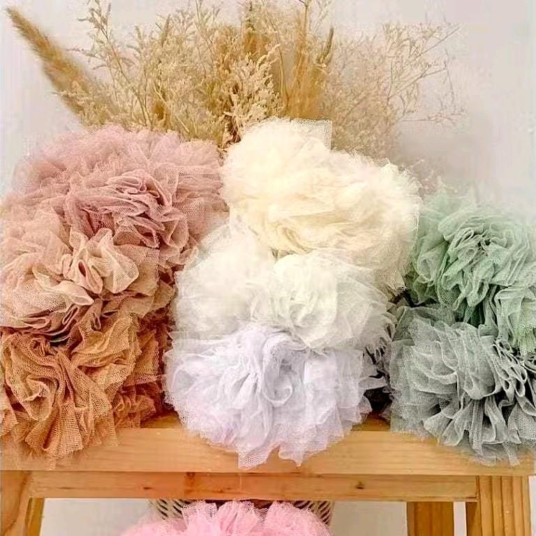 Ikat Rambut Cepol Scrunchie Tile Jumbo Standar Ringan - Model Terbaru Karet Random kream tulle ikat rambut & scrunchie 3