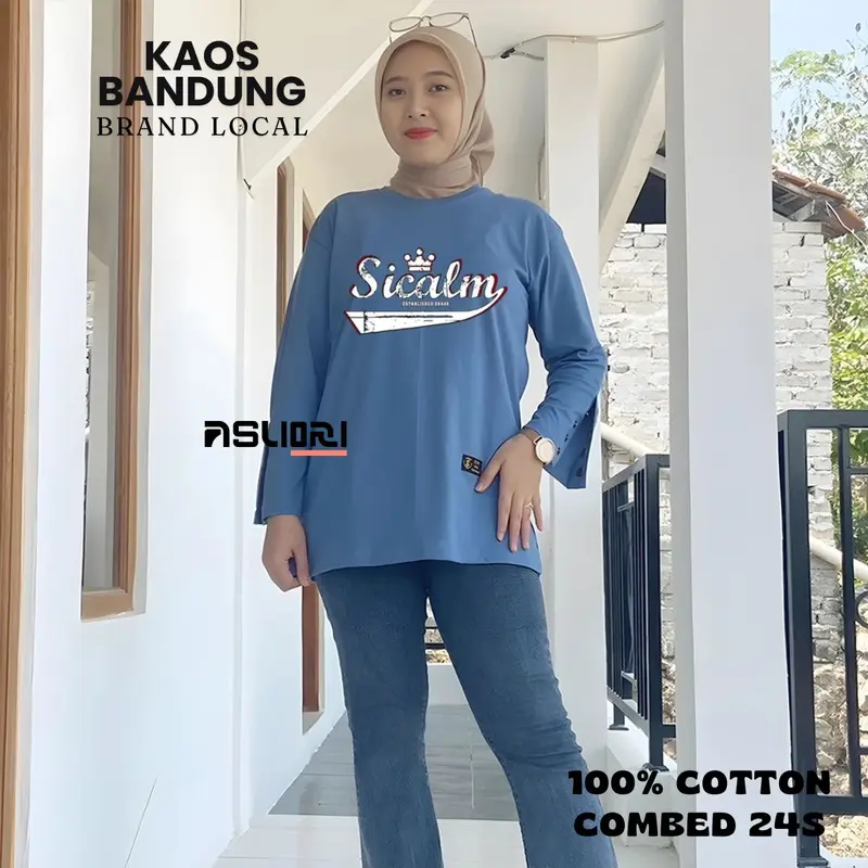 baju atasan wanita longsleeve jumbo wanita tangan kancing baju atasan tshirt cewek lengan panjang motif sablon  variasi kancing premium Kaos Oversize Dewasa 6