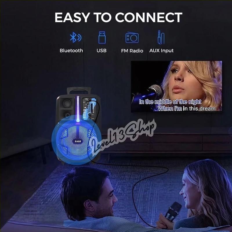 Speaker Bluetooth FLECO F-8808 LED 8 Inch Free 2 Mic Wireless Karaoke + Remote - Speaker Karaoke Full Bass FM Radio digital 6