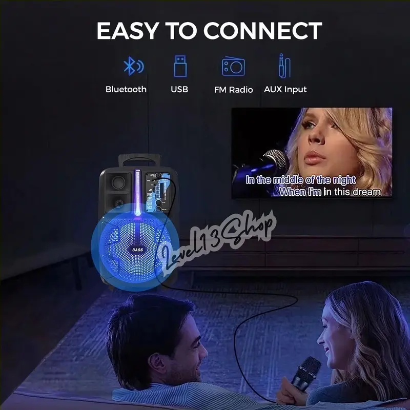 Speaker Bluetooth FLECO F-8808 LED 8 Inch Free 2 Mic Wireless Karaoke + Remote - Speaker Karaoke Full Bass FM Radio digital 6