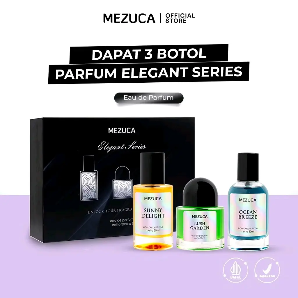 (Beli 1 Dapat 3 Botol) Parfum Mezuca 30mL Elegant Series Free Box | Perfume wangi Tahan Lama Unisex Pria Wanita Wanginya Bunga Lemon