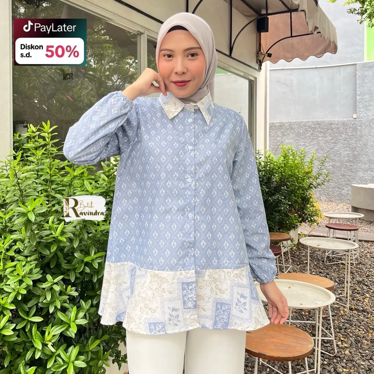 BATIK RAVINDRA Blouse Batik Novita Kancing Depan Katun Lengan Panjang Wanita Kantor