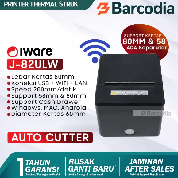 WiFi Printer Thermal 80mm USB & WiFi Autocutter for POS Kasir Kitchen