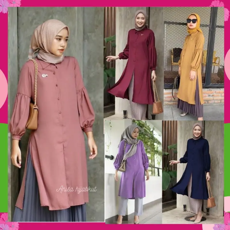 Tunik Dianara Long Crinkle Airflow Premium LD 110 Wanita Busui Full Kancing Terbaru Lembut Muslim Atasan Panjang Katun Dewasa Linen Oversize Midi Nyaman Dress Basic Variasi Hitam 5