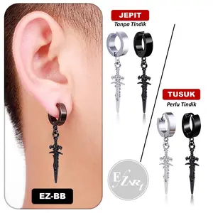1Pc Model EZ-BB Anting Gantungan Warna Hitam Silver Pria dan Wanita Jepit Tusuk KPOP BTS PUNK