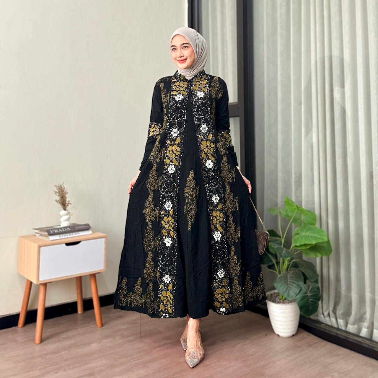 Terbaru Pakaian Wanita Gamis Rayon Super Premium New Motif Sintia Abstrak Karet Muslim Tebal Dress