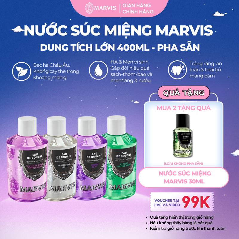 [KOL] Nước Súc Miệng Marvis Collutorio Bổ Sung Men Vi Sinh, Ngăn Ngừa Hôi Miệng, Làm Trắng Răng, Dưỡng Ẩm Nướu 400ml [HĐT]
