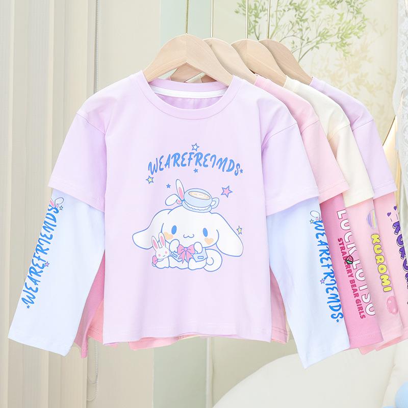 Product Introduction of 2023 new sanirio kulomi girlfriend long sleeve T-shirt pure cotton top girls fake two piece T spring and autumn versatile outwear CHILDREN'S top 10