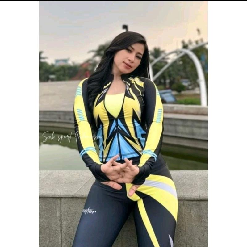 Jaket ketat crop Sxb Sport Jaket dan legging olahraga Senam/Aerobic/zumba/Gym/Fitness Cepat Kering Berpori Nyaman Futsal 3