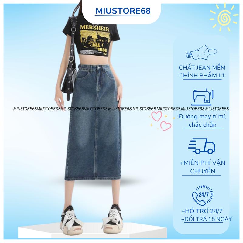 Chân Váy Chữ A Dáng Dài Có Nút Cài Tăng Chỉnh Eo Chân Váy Jean Lưng Cao Vải Mềm Cao Cấp M014 Women Voan Voi