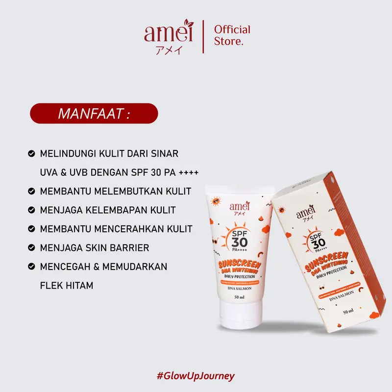 Amei Paket Bundling Flek Dna Glowing Moisturizer Gel 30g & Sunscreen SPF 30 PA++++ 50 Ml - Membantu Memudarkan Flek Hitam - Mencegah Flek Hitam - Mencerahkan Warna Kulit - Melindungi Dari Sinar UVA & UVB Wajah 4