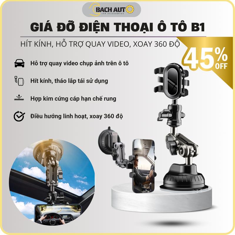 Giá Đỡ Điện Thoại Trên Ô TÔ B1, Giá đỡ điện thoại, Hợp kim cao cấp, Xoay 360 độ, BACH AUTO Phụ Kiện Cao Su Phone