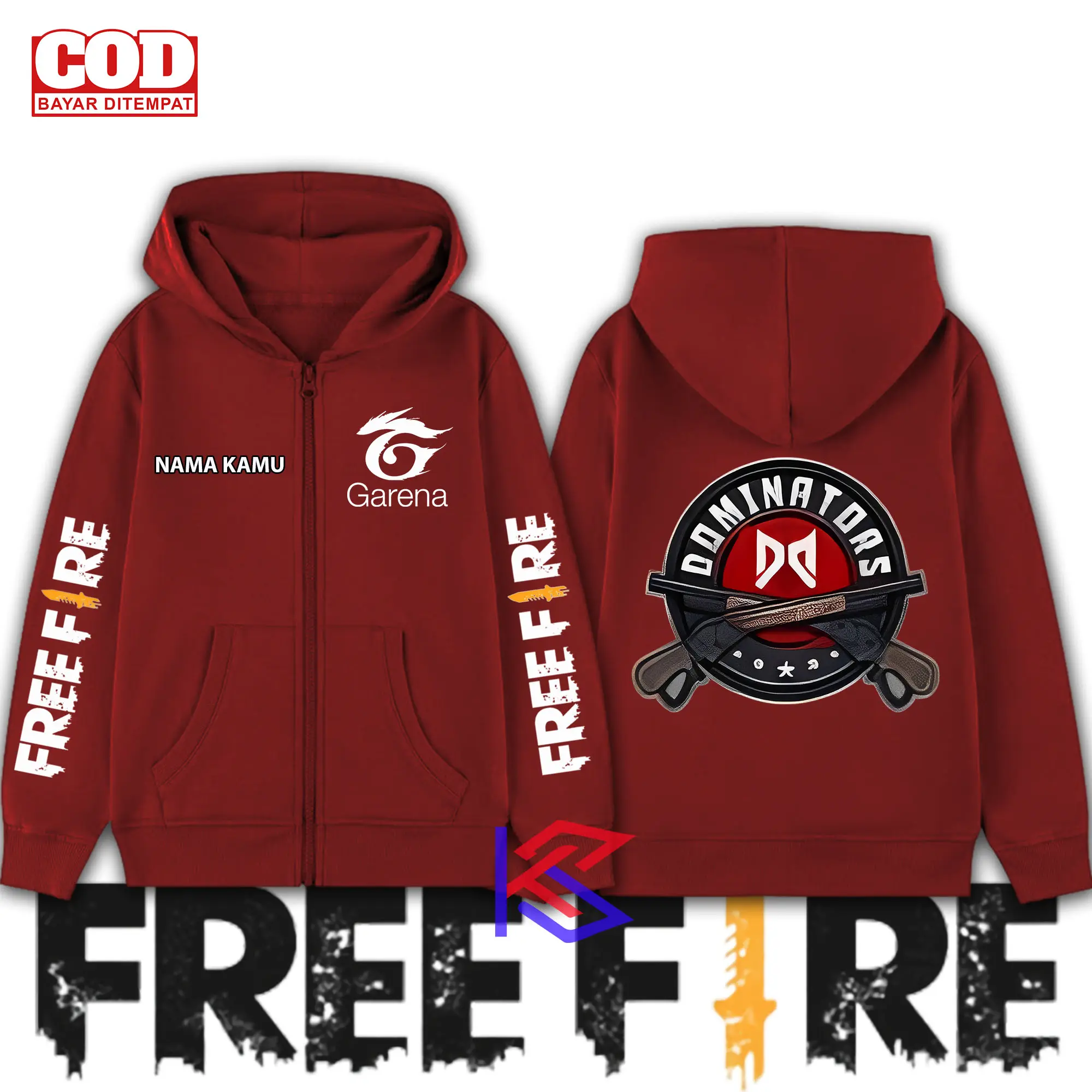 ( BISA COD ) FREE NAMA Jaket Hoodie Zipper Anak Team Dominators Freefire Jaket Reseleting Anak Laki-Laki Perempuan Team Dominators Freefire Fashion Kids