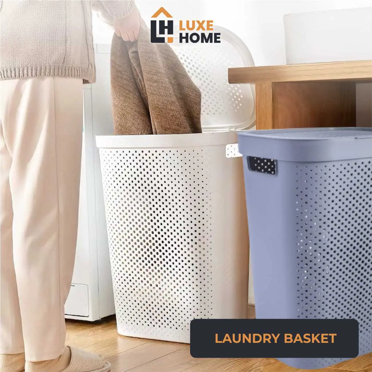 Luxehome Laundry Basket/Plastic Laundry Basket/Dirty Clothes Basket/Bathroom Dirty Basket/60L Large Capacity Organiser