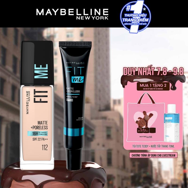 [MUA 1 TẶNG 2] [Bộ trang điểm] Kem nền kiềm dầu chống nắng Fit Me Mịn Lì 30ml + Kem lót ngăn xuống tông Fit Me Primer Maybelline New York