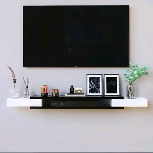 New spesial rak tv dinding minimalis panjang 120 cm warna Hitam-Putih pemasangan mudah  lengkap dengan   baut & brecket kayu