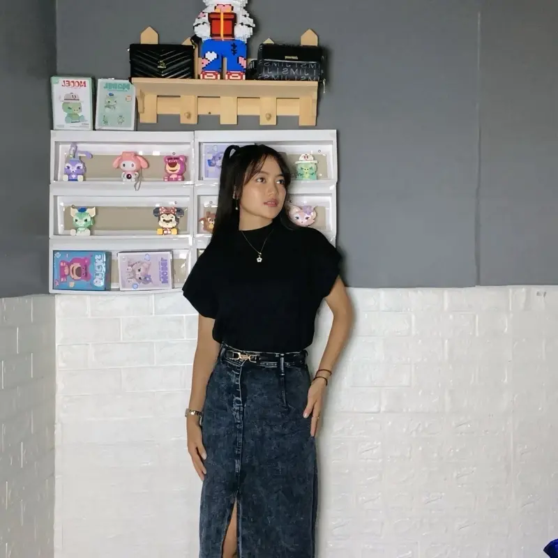 Rok Jeans hw 7/9 belah samping - rok jeans wanita - rok jeans black snow 1
