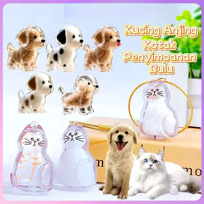 Kotak penyimpanan bulu anjing transparan/pengumpul bulu kucing peliharaan memorial anak kucing/gantungan kunci liontin