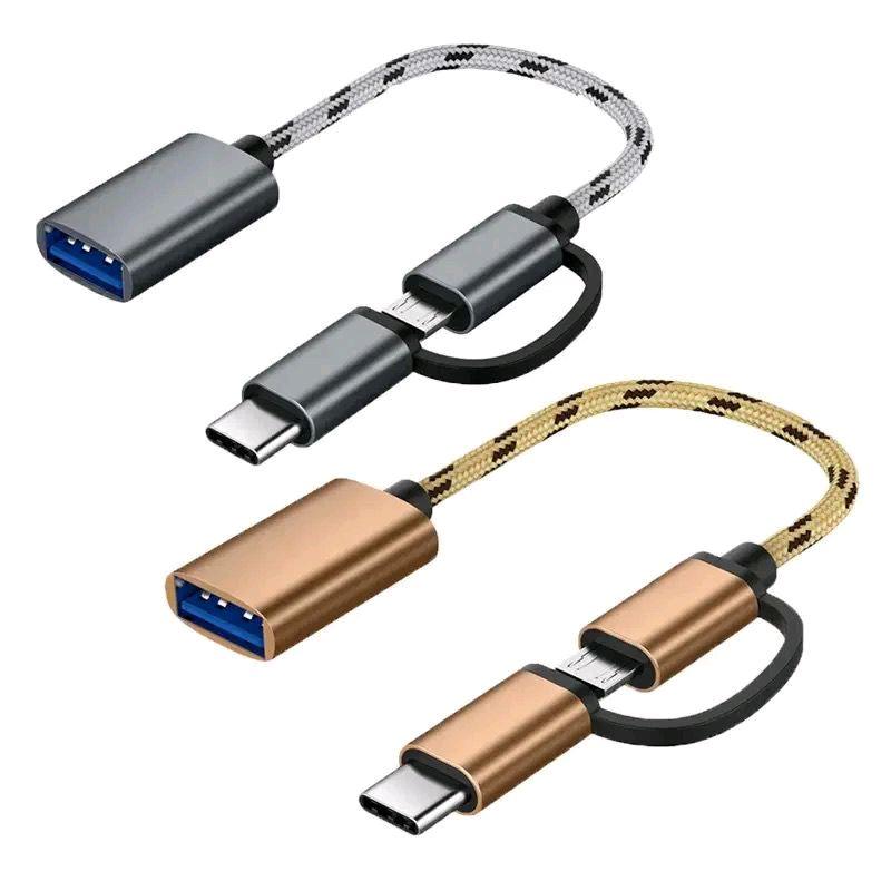 Kabel OTG 2 in 1 Type C / Micro OTG Multifungsi bahan besi high speed usb V8 Storage 2