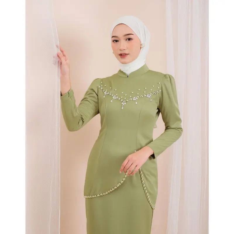(ADA JUMBO) Ready Denim Bisa COD - NEW Oneset Felicya Kurung Melayu Malaysia Dress Pesta Setelan Wanita Baju Kondangan Kekinian 2