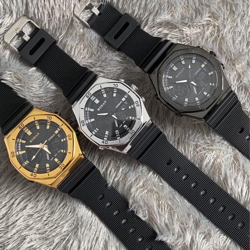 RODAN 8003 JAM TANGAN OLAHRAGA WATER RESISTANT 3 ATM FREE BOX Besi Rubber Kaca Pria Stainless Stopwatch 4