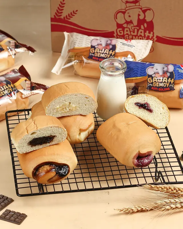 [COD} PROMO 1 DUS ISI 16 HANYA 30K Roti Gajah Gemoy Lembut & Padat rotinya cocok untuk sarapan & cemilan sore rasa Cokelat , Susu , Blueberry mengenyangkan penunda lapar / snack / food 3